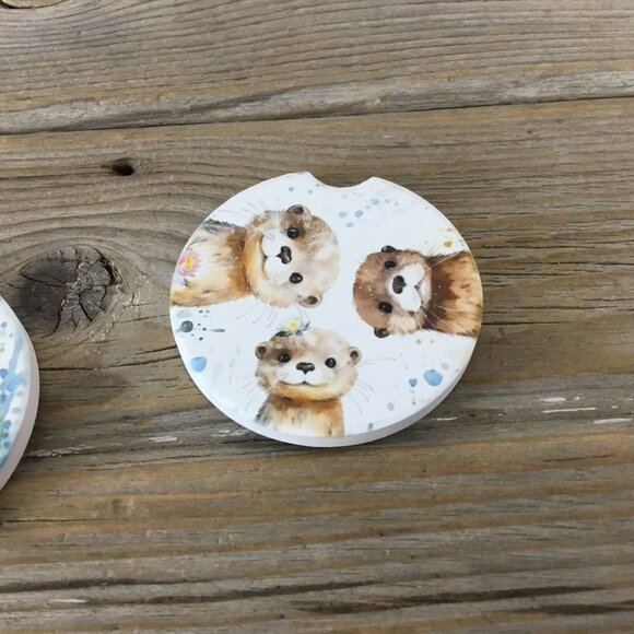 Easily Distracted by Otters Car Coasters Set of 2 - Picture 3 of 7